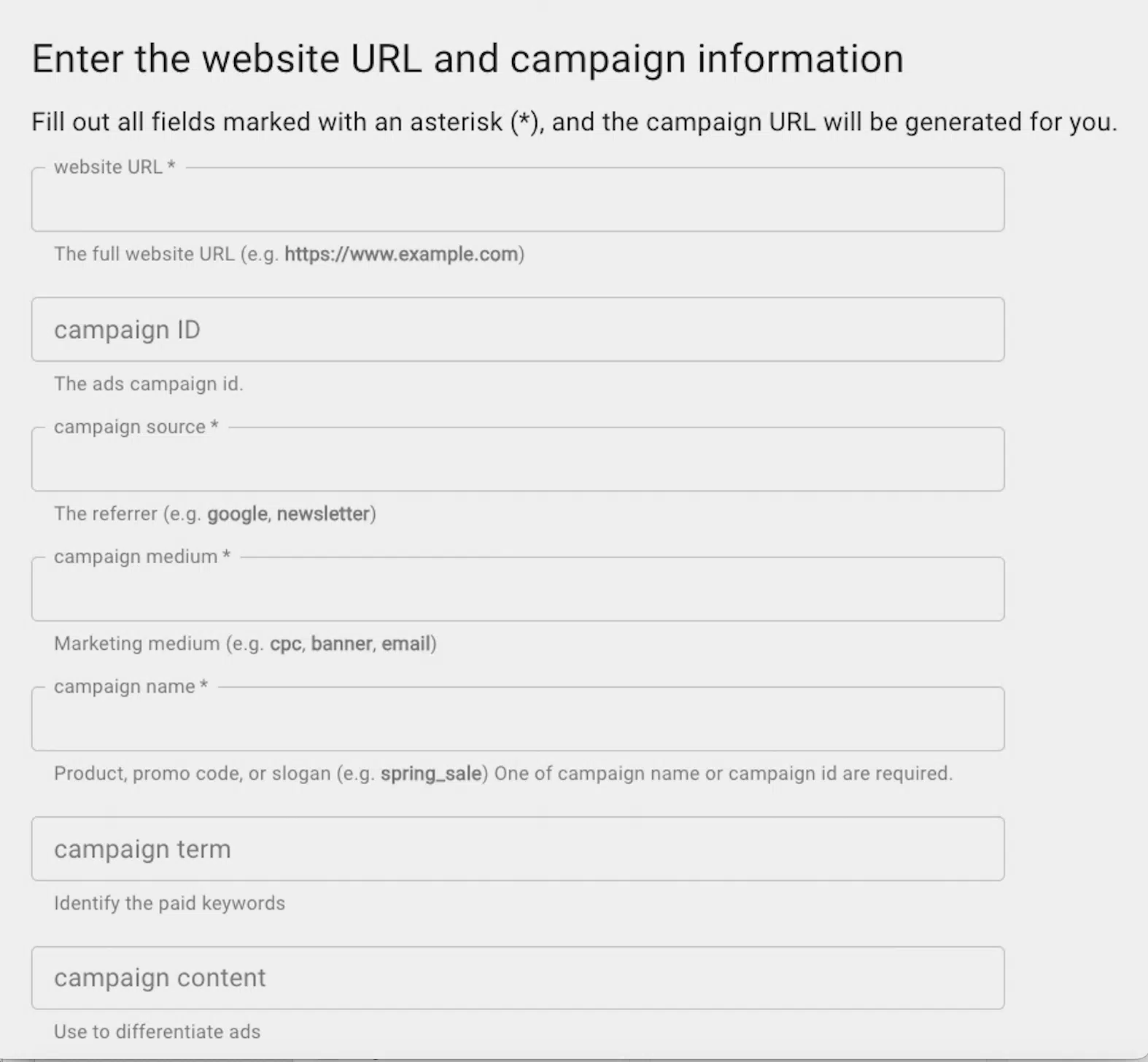 Construtor de URL de campanha do Google